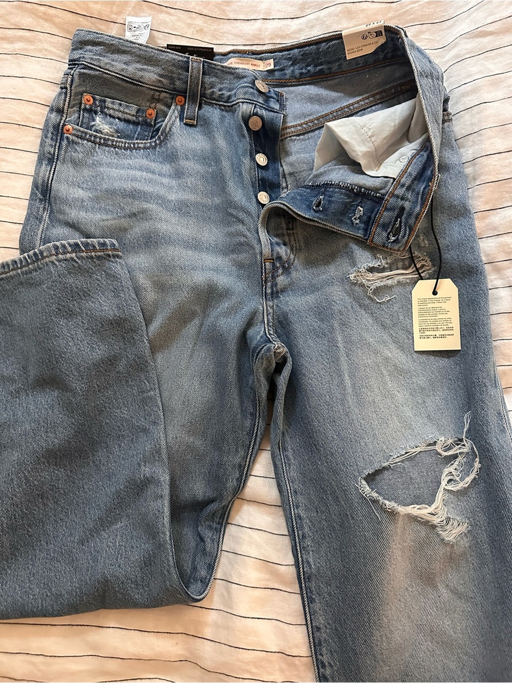 Levi's Light Blue Straight-Leg Distressed Jeans